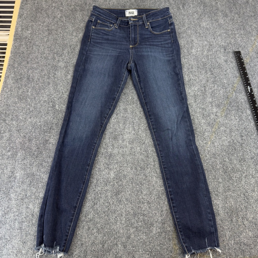 Paige Verdugo Ankle Skinny Jeans Raw Hem Dark Wash Blue Size 27